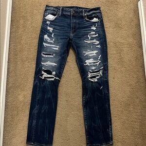 American Eagle Outfitters Dark Blue Distressed Skinny Jeans